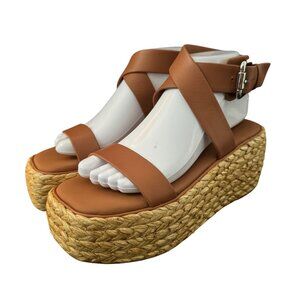 Donna Karan PURE Ankle Strap Raffia Platform Sandal Women's, Size 8 M NWOB